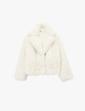 Kruvaze Yaka Uzun Kollu Kısa Suni Kürk Kaban