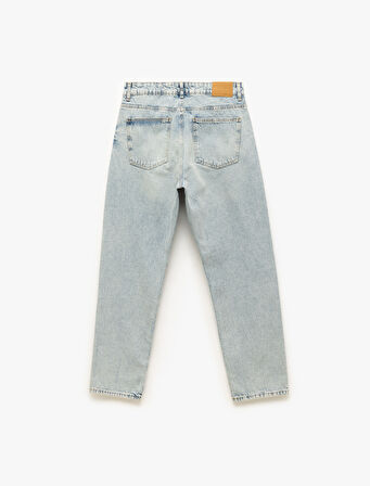 Normal Bel Chino Cep Detaylı Pamuklu Vintage Straight Fit Jean Pantolon