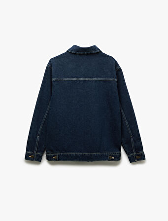 Fermuarlı Pamuklu Cepli Dikiş Detaylı Gömlek Yaka Denim Ceket