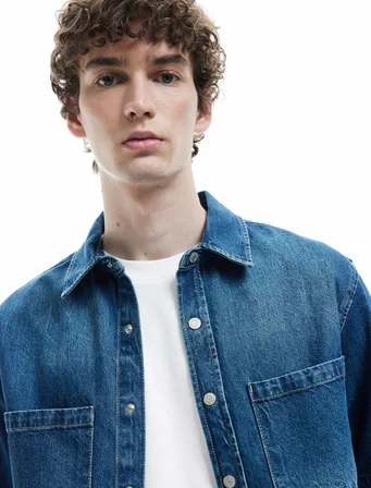 Pamuklu Cepli Kısa Kollu Oversize Denim Gömlek Ceket