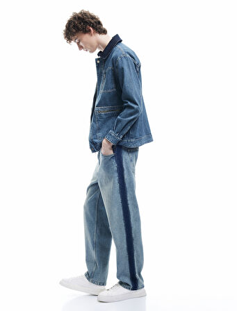 Pamuklu Oversize Uzun Kollu Fermuar Detaylı Denim Ceket