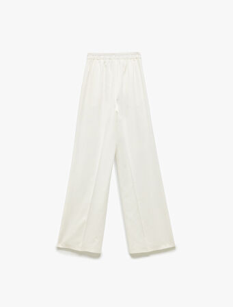 Beli Lastikli Cepli Keten Karışımlı Yüksek Bel Geniş Paça Pantolon