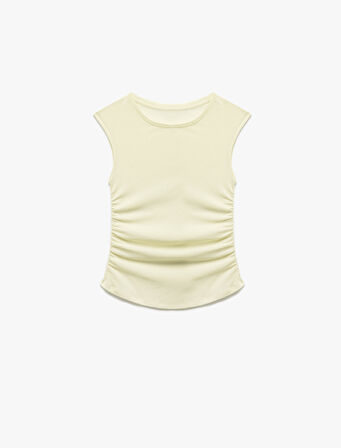 Slim Fit Drapeli Bisiklet Yaka Kolsuz Bluz