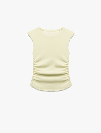 Slim Fit Drapeli Bisiklet Yaka Kolsuz Bluz