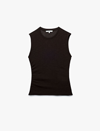 Slim Fit Drapeli Bisiklet Yaka Kolsuz Bluz