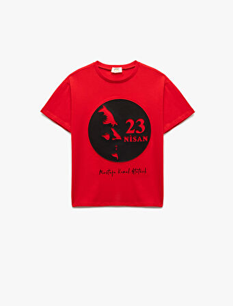 Pamuklu Atatürk Baskılı Bisiklet Yaka Kısa Kollu Tişört