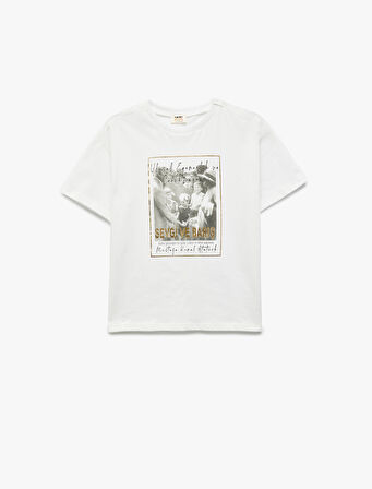 Pamuklu Bisiklet Yaka Kısa Kollu Atatürk Baskılı Tişört