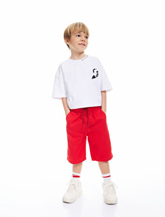 Atatürk Baskılı İşleme Detaylı Bisiklet Yaka Pamuklu Kısa Kollu Tişört