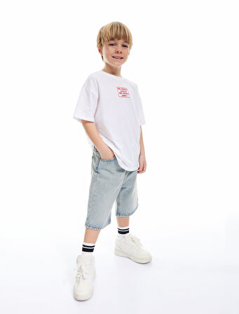 Bisiklet Yaka Kısa Kollu Pamuklu Baskılı Tişört