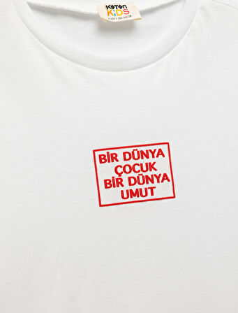 Bisiklet Yaka Kısa Kollu Pamuklu Baskılı Tişört