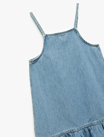 İp Askılı Oversize Pamuklu Pileli Denim Elbise