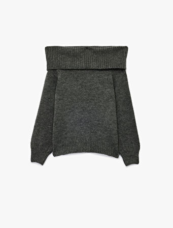 Uzun Kollu Omzu Açık Triko Kazak