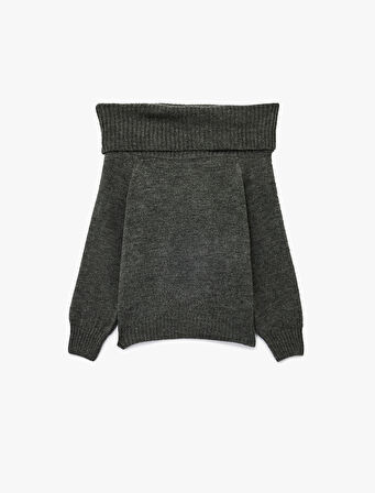 Uzun Kollu Omzu Açık Triko Kazak