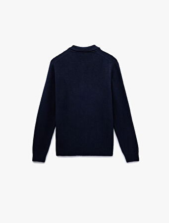 Uzun Kollu Düğmeli Polo Yaka Triko Kazak