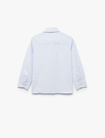 Uzun Kollu Klasik Yaka Cep Detaylı Çizgili Okul Gömleği