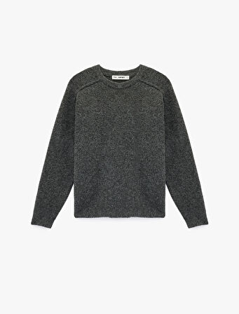 Uzun Kollu Bisiklet Yaka Dikiş Detaylı Basic Triko Kazak