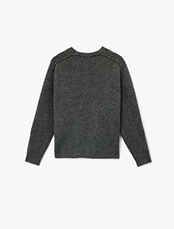 Uzun Kollu Bisiklet Yaka Dikiş Detaylı Basic Triko Kazak