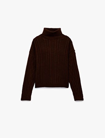 Uzun Kollu Balıkçı Yaka Saç Örgü Oversize Kazak