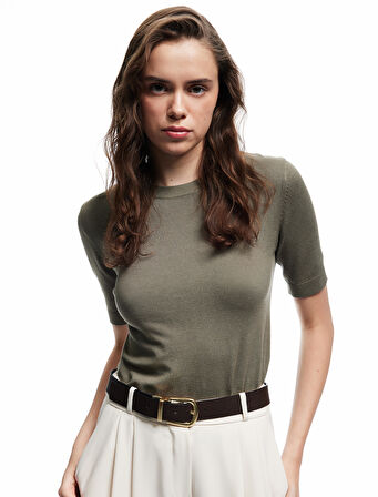 Kısa Kollu Bisiklet Yaka Viskon Triko Kazak