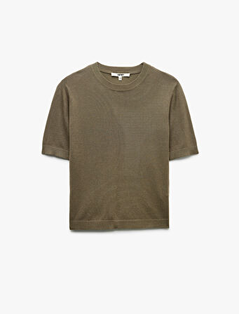 Kısa Kollu Bisiklet Yaka Viskon Triko Kazak