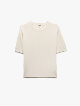 Kısa Kollu Bisiklet Yaka Viskon Triko Kazak