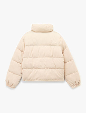 Cepli Dik Yaka Uzun Kollu Fermuarlı Fitilli Kadife Şişme Mont