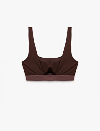 U Yaka Renk Bloklu Kolsuz Sporcu Sütyeni