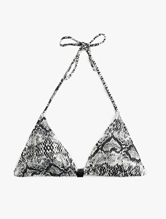 Aksesuarlı Yılan Desenli Üçgen Bikini Üstü