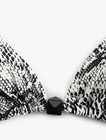 Aksesuarlı Yılan Desenli Üçgen Bikini Üstü
