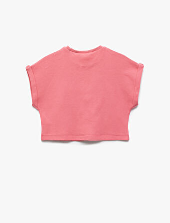 Pamuklu Bisiklet Yaka Kolsuz Baskılı Crop Tişört