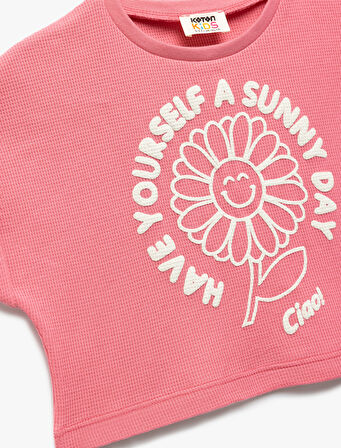 Pamuklu Bisiklet Yaka Kolsuz Baskılı Crop Tişört