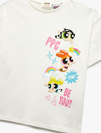 Pamuklu Lisanslı Power Puff Girls Baskılı Kısa Kollu Tişört 