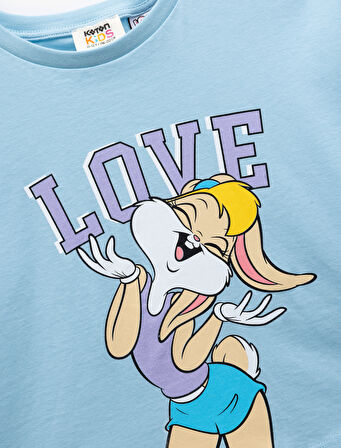 Pamuklu Lola Bunny Baskılı Kısa Kollu Bisiklet Yaka Lisanslı Crop Tişört