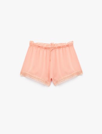 Rahat Kalıp Bağcıklı Dantelli Şifon Şort Pijama Altı