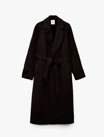 Uzun Kollu Kemerli Cepli Kruvaze Uzun Kaşe Kaban