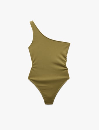 Slim Fit Pencere Detaylı Tek Omuz Bodysuit