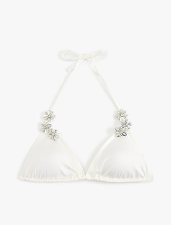 Koton X Sibil Çetinkaya - Taşlı Çiçek Aksesuar Detaylı Üçgen Bikini Üstü