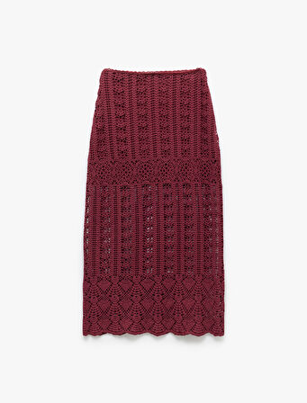 Pamuklu Slim Fit Ajurlu Midi Boy Kroşe Etek