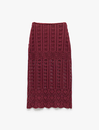 Pamuklu Slim Fit Ajurlu Midi Boy Kroşe Etek