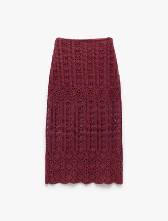 Pamuklu Slim Fit Ajurlu Midi Boy Kroşe Etek