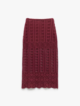 Pamuklu Slim Fit Ajurlu Midi Boy Kroşe Etek