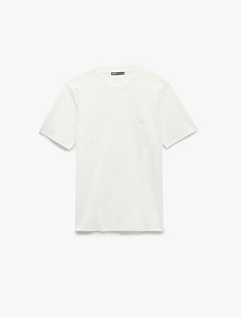 Pamuklu Kısa Kollu Bisiklet Yaka İşleme Detaylı Basic Tişört