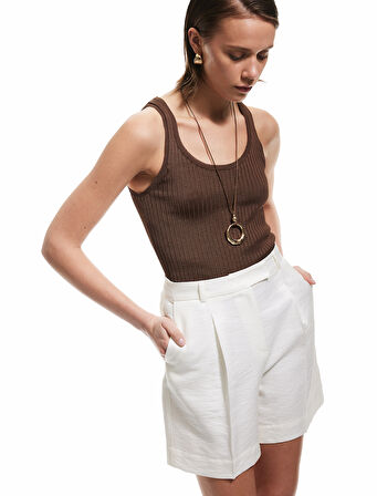 Viskon Kumaş Cepli Yüksek Bel Mini Şort