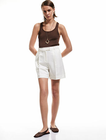 Viskon Kumaş Cepli Yüksek Bel Mini Şort