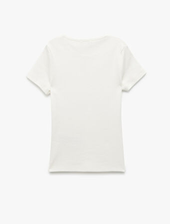 Fiyonklu Bisiklet Yaka Kısa Kollu Pamuklu Tişört