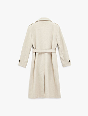 Uzun Kollu Kruvaze Kemerli Uzun Kaşe Kaban