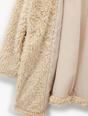 Uzun Kollu Cepli Oversize Kruvaze Suni Kürk Kaban