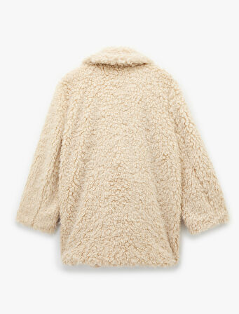 Uzun Kollu Cepli Oversize Kruvaze Suni Kürk Kaban