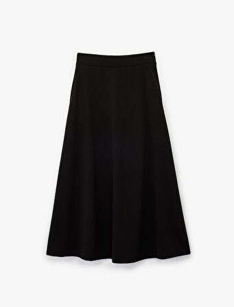 Regular Fit A Kesim Cep Detaylı Midi Etek