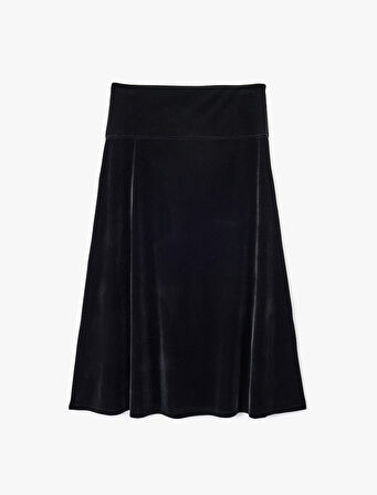 Rahat Kalıp Midi Boy Kloş Kadife Etek